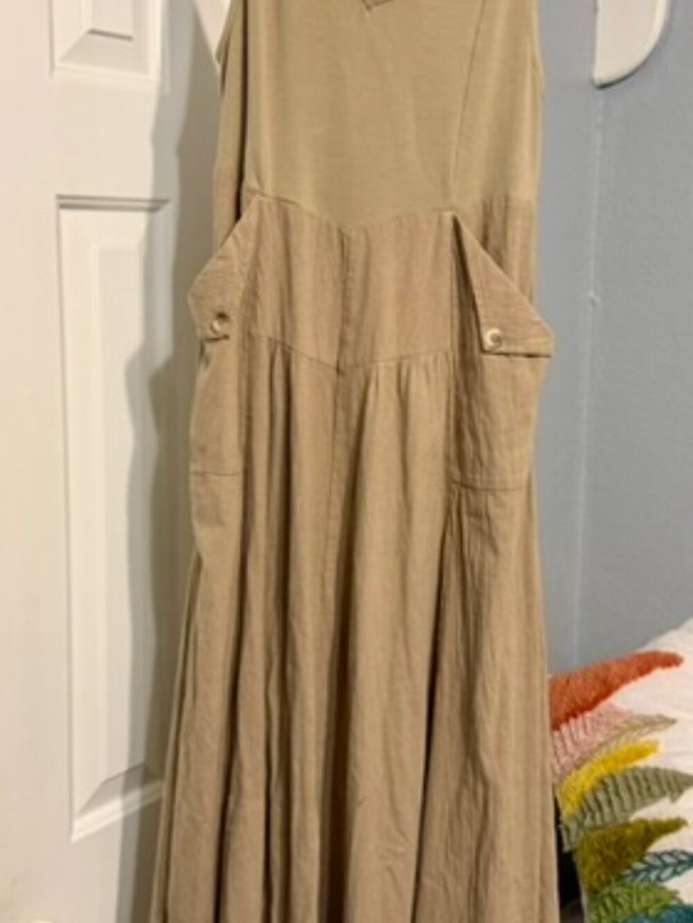 Free People Soledad Midi Dress | Small | Khaki | Cotton | A-Line Dress - Picture 9 of 15